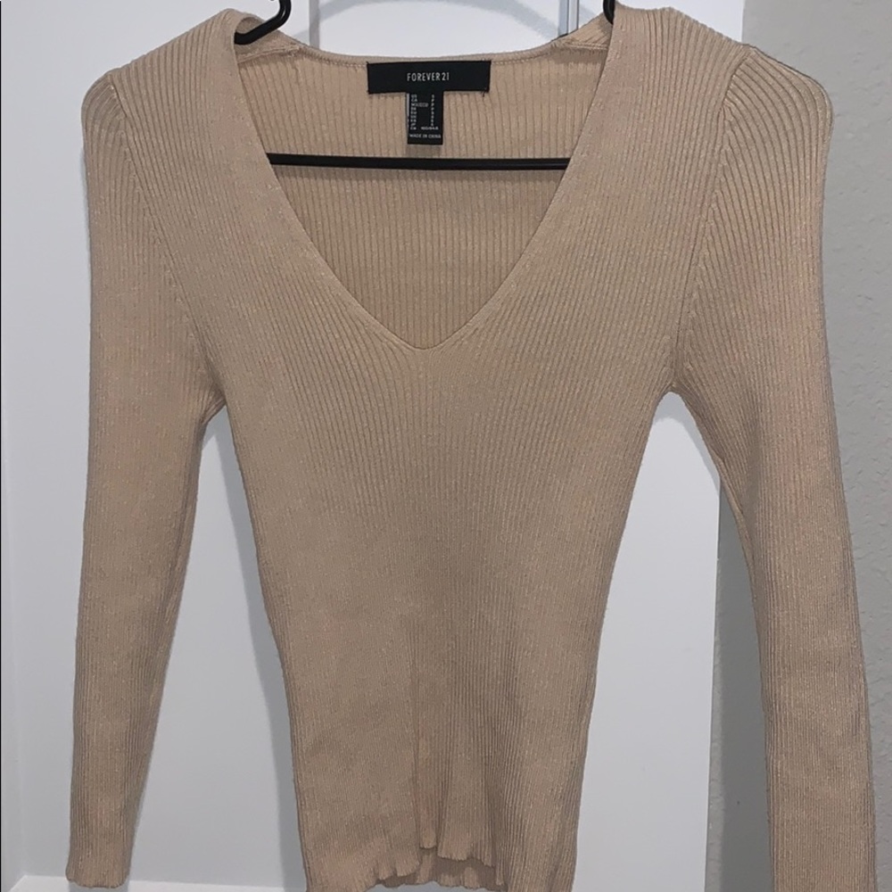 tan v neck sweater